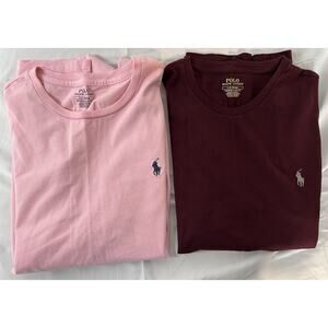 Polo Ralph Lauren Men Size Large Short Sleeve Crew Neck-Maroon & Pink SET Of 2